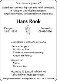 Overleden Henk Rook 16 11 1939 08 01 2020