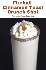 These little rum and whiskey shooters combine rum cream, cinnamon whiskey, milk, vanilla pudding, and cinnamon toast crunch cereal for a super sweet and smooth way to get your tipsy on. Cinnamon Toast Crunch Shot Recipe Homemade Food Junkie
