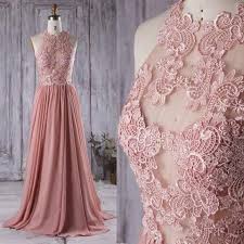 Lace Top See Through Dusty Rose Long A Line Chiffon Prom Bridesm Bridesmaid Dresses Dusty Rose Lace Lace Chiffon Bridesmaid Dress Dusty Rose Bridesmaid Dresses
