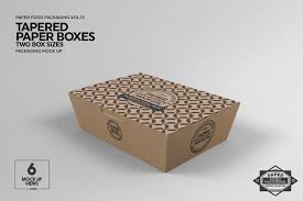 Paper Tapered Takeout Boxes Mockup Food Box Packaging Box Mockup Free Packaging Mockup