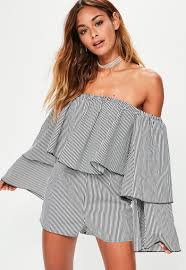 Black And White Striped Romper Off The Shoulder Versatility Of Long Sleeve Romper Fashionarrow Com In 2020 Long Sleeve Romper Sleeved Romper Striped Long Sleeve