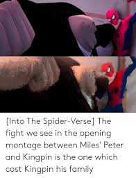 Into the spider verse kingpin. Into The Spider Verse The Fight We See In The Opening Montage Between Miles Peter And Kingpin Is The One Which Cost Kingpin His Family Family Meme On Me Me
