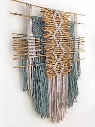 Macrame Wall Hanging With Bamboo And Wicker Boho Home Decor Textile Art Wool Yarn Natural Fibers Contemporary Fiber Art Tapestry Bamboo Decor Macrame Wall Wall Hanging