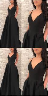 Black Prom Dress Cheap Prom Dress V Neck Prom Dress Long Prom Dress Graduation Dress Elegant Prom Dress With Pockets Satin Evening Dress Long Prom Dresses Prom Elegant Prom Dresses Black Prom Dress Prom Dresses With Pockets