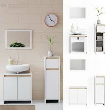 Acquista online o in negozio! Set Mobili Bagno Sotto Lavabo Specchio Mobile Colonna Bassa Bianco E Rovere
