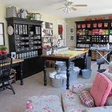 It would also be nice to incorporate these fabric storage tips and ideas into this cute sewing room idea. Sewing And Craft Room Inspiration Craft Room Dream Craft Room Craft Room Design Sewing Room Organization