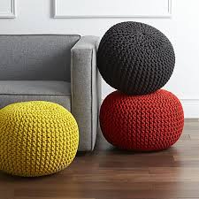 Dense pellet fill is substantial for seat/ottoman duty. Knitted Graphite Pouf Knitted Pouf Knitted Cushions Floor Pouf
