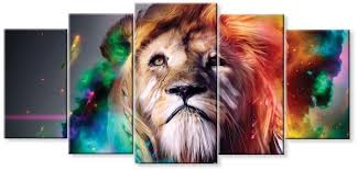 Wonderful Banadora Modern Tablo 5 Pieces For Decoration Colorful Lion Art Lion Art Lion Painting
