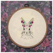 Our pdf downloads are perfect for crafters who already have some embroidery materials, or who want to play with colours and fabrics. Woodland Rabbit Embroidery Hoop With Flowers Easter Embroidery Embroidery Hoop Embroidery Patterns