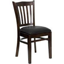 Hercules Series Walnut Vertical Slat Back Wooden Restaurant Chair With Black Vinyl Seat In 2020 Wood Restaurant Chairs Walnut Wood Chair Restaurant Chairs
