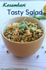 Kosambari Recipe Green Moong Dal Salad Madhu S Everyday Indian Recipe Bean Sprout Recipes Healthy Indian Recipes Sprout Recipes
