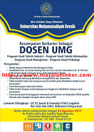 Lowongan kerja terbaru 2021 sebagai petugas ipsrs (instalasi pemeliharaan sarana rumah sakit) di rumah sakit harapan magelang, magelang selatan. Lowongan Dosen Teknik Industri Psikologi Dll Universitas Muhammadiyah Gresik Umg Agustus 2017 Lowongan Dosen
