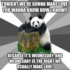 Tonight We Re Gonna Make Love You Wanna Know How I Know Because It S Wednesday And Wednesday Is The Night We Usually Make Love Pickup Line Panda Quickmeme