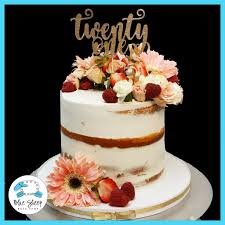 I have never been to a party where there was no cake! what's so special about a birthday cake? Naked 21st Birthday Cake With Fresh Blooms And Berries Blue Sheep Bake Shop