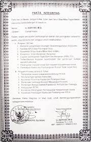 Contoh pakta integritas dapat dilihat pada link tersebut. Pakta Integritas