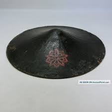 H441 Real Old Japanese Lacquered Samurai Military Hat Jingasa W Family Crest 1 Armor Photo Origami Easy Japan Japanese