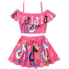 Tik Tok Hot Summer Girls wimsuit Kids Two Pieces Fashion Girls Swimsuit  Cartoon Print Beach Wear Sling Bathing Suit Set for Girl 