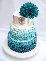 Teal And Silver Wedding Cakes Teal And Silver Metallic Ruffled Wedding Cake Simple Wedding Summer Wedding Cakes Teal Wedding Cake Metallic Wedding Cakes