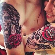 Christian tattoo for married couple. Rose Skull Boyfriend And Girlfriend Matching Tattoos Tattoo Pictures Tattoo Pictures