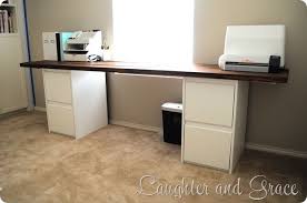 Then add a wide plank, also painted in the same white color between the two filing cabinets to create a makeshift desk. Diy Desk Laughter And Grace Diy Desk Furniture Makeover Diy Home Diy