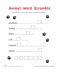 Word Scramble Animals Worksheet Education Com Scramble Words Free Printable Worksheets Worksheets