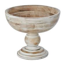 Whitewashed Wood Pedestal Bowl Wood Pedestal Whitewash Wood Farmhouse Decorative Bowls
