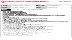Develops assists and prepares us air force civil engineering civil engineering technician resume examples & samples. Environmental Engineering Technician Resume Sample