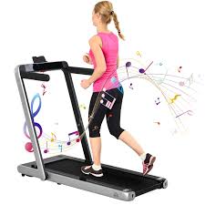 HOMCOM Electric Folding Treadmill Home Running Machine w/ Bluetooth  Speaker, Silver