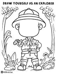 Jungle Explorer Coloring Page In 2021 Jungle Crafts Kids Camping Coloring Pages Drawing Activities