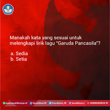 Garuda pancasila akulah pendukungmu b5 a#5 b5 a5 e5 a5 patriot proklamasi sedia berkorban untukmu d5 a5 pancasila. Merdekabelajar On Twitter Apakah Sahabatdikbud Masih Hafal Lirik Lagu Nasional Garuda Pancasila Coba Tebak Kata Apakah Yang Tepat Untuk Melengkapi Lirik Lagu Ini Bulankemerdekaan Hutri74 Https T Co H38eb3ydiy
