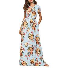 Women Summer Short Sleeve Floral Maxi Dress With Pockets Pleated Flowy Long Dress For More Information Visit I Flowy Dress Long Maxi Dress Floral Maxi Dress