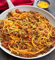 One Pot Taco Spaghetti Recipe Cooking With Ground Beef Spaghetti Recipes Taco Spaghetti