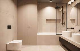 The themes that will satisfy your mood with the. Harmonised Grey And Beige Decor Modern Beige Bathroom Grey Modern Bathrooms Beige Bathroom