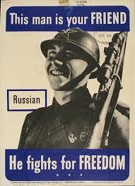 This Man Is Your Friend He Fights For Freedom Alkaa Nyt Miinusta Antako Tama Mies On Ystavamme Han Vapauttaa Meidat Demokratian Kahleista Prinzmetal Wwii Propaganda Posters Wwii Posters