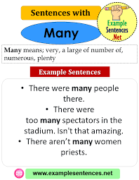 Sentences With Many Definition And Example Sentences Meaning Many Means Very A Large Of Number Of Numerous Plenty Sentence Examples Sentences Definitions