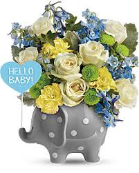 We have pink arrangements for girls or blue for boys. Teleflora S Hello Sweet Baby Blue Bouquet Teleflora