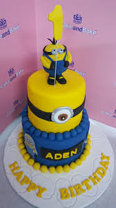 6 round 9round 8x12 12x12 12x16 16x24 shipping delivery: Minion 1st Birthday 2 Tier Cake And Bake