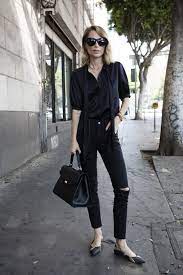 Anine Bing Denim Sunglasses Silk Top Summer Work Fashion All Black Fashion Everyday Outfits