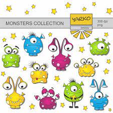 Descargar Monstruos Lindo Clip Digital Art Aliens Digital Etsy Monstruos Tiernos Monstruos Infantiles Monstruos