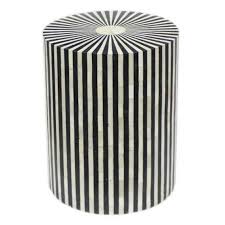 Nbinlay Arts Handmade Bone Inlay Stripe Design Drum Side Table In Black White Bone Inlay End Tabl In 2020 Bone Inlay Drum Side Table Round Stool