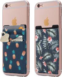 You can often find silicone card holders in multiple packs, so you'll have a few spares. Amazon Com Two Stretchy Cell Phone Stick On Wallet Card Holder Phone Pocket For Iphone Android And All Smartphones Pineapple Palm Electronics