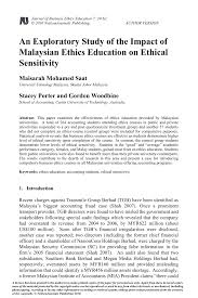 Pdf An Exploratory Study Of The Impact Of Malaysian Ethics Education On Ethical Sensitivity