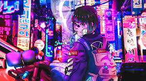 This hd wallpaper is about digital art, men, city, futuristic, night, neon, science fiction, original wallpaper dimensions is 3840x1633px, file size is 1.11mb Neon Anime Aesthetic Wallpapers Wallpaper Cave