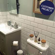 Learn tile ideas for small bathrooms, plus facts about ceramic, porcelain tip: Bevelled Brick White Gloss Wall Tiles Retro Metro Tiles 200x100x5mm Tiles Metro Tiles Bathroom Wall Tile White Wall Tiles