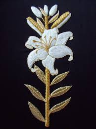 Gilded Lily Gilded Lily The Design Features A Lily Worked In Long And Short Stitch Outlined And H Gold Work Embroidery Embroidery Art Embroidery Motifs