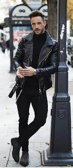 Magic Fox With An All Black Fall Outfit With A Black Leather Jacket Black Turtleneck B Leather Jacket Outfit Men Leather Jacket Men Style Leather Jacket Men