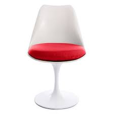 Rare set of white tulip dining chairs with semi gloss finish and brown vinyl seat. Tulip Style Chair White Eero Saarinen Inspired