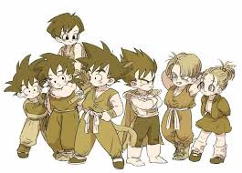 Goten Gohan Pan Goku Vegeta Trunks And Bulla Anime Dragon Ball Dragon Ball Gt Dragon Ball Artwork