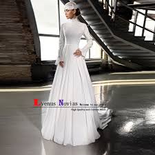 Elegant Arabic Islamic Hijab Wedding Dress 2019 Robe Mariage High Neck Lace Beaded Long Sleeve Muslim Wedding Dresses Bruidsjurk