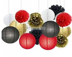 Black And Gold Pom Poms Decorations 12pcs Mixed Gold Pink Ivory Tissue Paper Pom Poms Paper Lanterns Girl Baby Shower Wedding Party Decoration Black Gold Party Red Party Decorations Gold Party Decorations